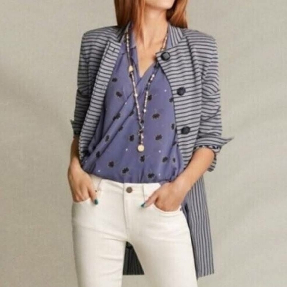 CABI Style #5474 Blue Dappled Striped Car Coat, Size S - Picture 2 of 9